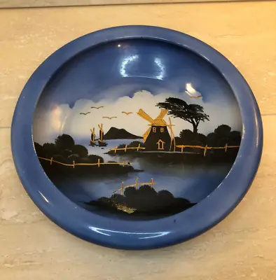 Buy Rubian Art Pottery Bowl Blue Black Gold Chinese Dutch Windmill Vintage • 9.95£