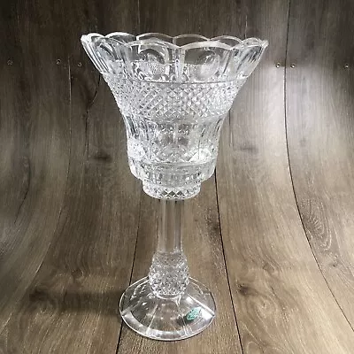 Buy Shannon Cut Crystal Glass Flared Hurricane Candle Holder Vase 14  Large • 52.43£