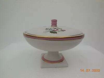 Buy Flora Keramiek Gouda Holland ~ Royal ~ Pink Trim Pedestal Vanity Dish With Lid  • 8£