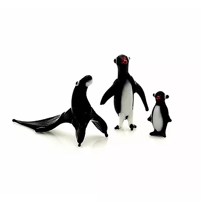 Buy Vintage Murano Style Lampwork Glass Lot Of 3 Seal Mama Penguin Baby Penquin • 15.18£