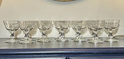 Buy 12 Rare 1950's Libbey Wheat Crystal Stemware Champaign Coupe Sherbet Clear Etch • 90.12£