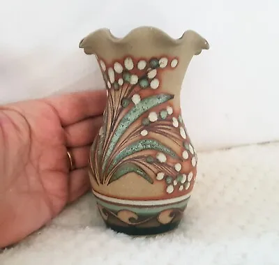 Buy Pretty Shelf Pottery Studio Handmade Art Vase 5.5  Green & White Floral Design • 5.99£