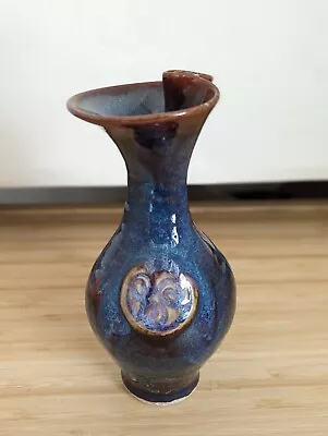 Buy Colm De Ris Irish Pottery Vase Blue Brown Drip Glaze Asymmetrical Celtic Design  • 44.12£