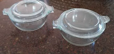 Buy (2) Pyrex 018 Clear Glass 10 Oz Mini Casseroles Refrigerator Dishes With Lids  • 27.36£