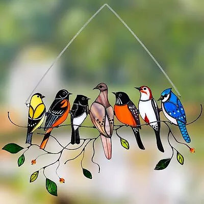 Buy 7 Colors Stained Glass Window Hangings,Double Sided Colorful Bird Iron Ornaments • 10.99£