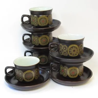 Buy 12pcs Denby Samarkand Brown Teacups & Saucers Retro 70s Tableware [Lot E] • 14.99£