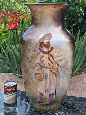 Buy 20  Tall Baccarat Opaline Floor Vase  W/ Hand Painted Musketeer - Dated 1877 • 442.35£