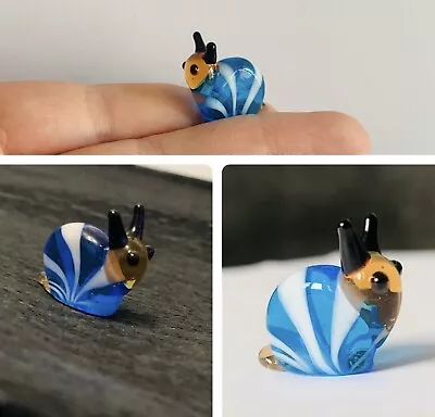 Buy Tiny Handmade Blue Striped Snail Lampwork Glass Animal Figure • 4.29£