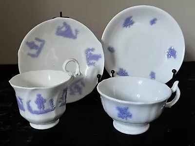 Buy TWO Antique Victorian Adderley Chelsea Bone China Teacups & Saucers C1850 • 25£