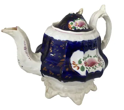 Buy Antique, 1850s, 'Gaudy Welsh' Teapot W/Hand Painted Flowers -DAMAGE-FREE POSTAGE • 14.95£
