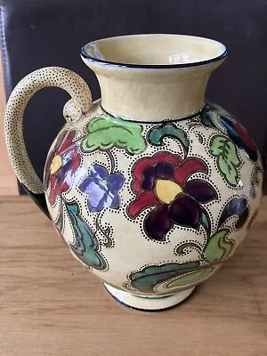 Buy Stylish Art Deco Tuscan Decoro Pottery Jug Handle Vase Highly Decorated Flowers • 34.95£