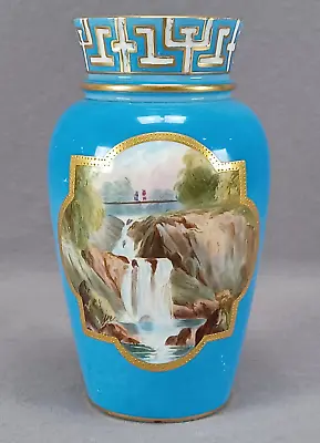 Buy Copeland Spode Hand Painted Waterfall Scene Raised Beaded Gold & Turquoise Vase  • 235.76£