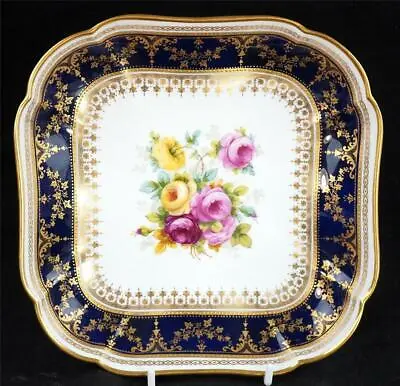 Buy Bd Antique Spode Copeland China Cobalt Blue Gilt Dessert Dish Painted Flowers • 99.99£