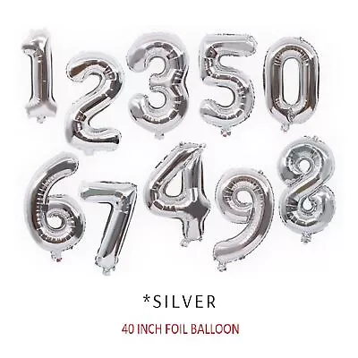 Buy 40  NUMBER BALLOONS - Self Inflated Air/Helium - Large Foil Balloons  - SILVER • 1.25£