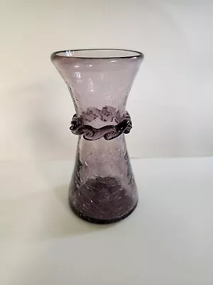 Buy Vinage Antique Blenko Blown Art Glass Mini Vase In Light Amethyst Crackle 1960s • 94.45£