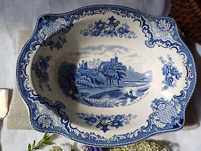 Buy Oval Serving Bowl Johnson Brothers Transferware 'Old Britian Castles' Blue • 33.78£