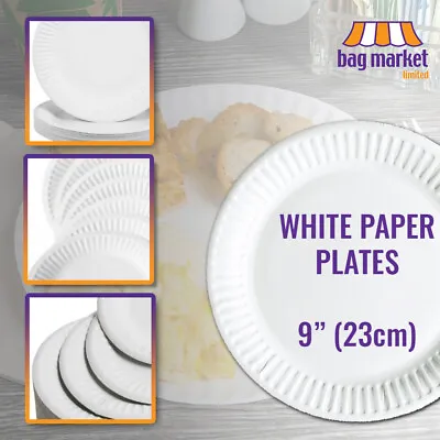 Buy White Disposable Paper Plates - 9  (23cm) | Wedding/Party/Catering/Buffet/BBQ • 10.99£