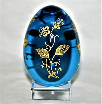 Buy Baccarat Of France CRYSTAL BLUE EGG WITH GOLD FLOWER DESIGN Includes The Base • 268.94£