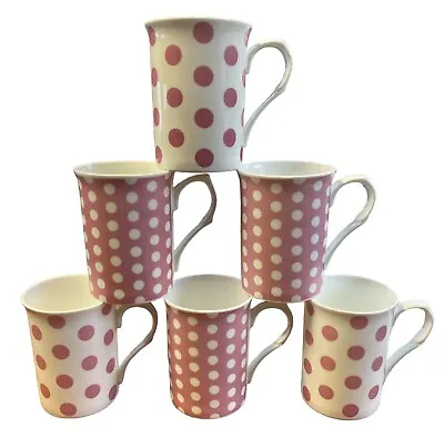 Buy 6 Pink Spotty Mugs Fine Bone China Polka Dots Pink & White Coffee Tea Mugs Set • 23.99£