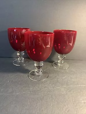 Buy Set Of 3 Beautiful Vintage Ruby Red Glass Goblets     Dining Wine Glasses 6 5/8  • 20.87£