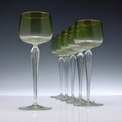 Buy Six Tall Art Nouveau Josephinenhutte Hock Wine Glasses C1900 • 360£