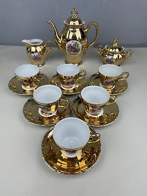 Buy Vintage Foreign Gold Lustre Coffee Set, Pot, Milk Jug, Sugar Bowl 6 Cups Saucers • 15£