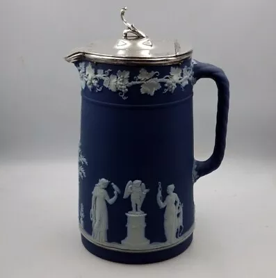 Buy WEDGWOOD 19th Century Antique Cobalt Blue Jasperware LARGE LIDDED JUG • 55£