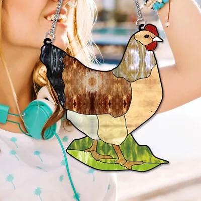 Buy  Hanging Chicken Pendant Stained Glass Suncatcher Ornament Decorations The Chain • 8.35£