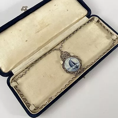 Buy Vintage / Antique Sterling Delfts Holland Ship Sea Porcelain Necklace Fitted Box • 2.23£