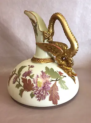 Buy Royal Worcester Blush Ivory Porcelain Ewer Gilded Dragon Handle 7  Rare C1888 • 15£