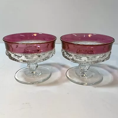 Buy Tiffin Franciscan King's Crown Ruby Flash Thumbprint Candlestick Holders Glass 2 • 17.07£