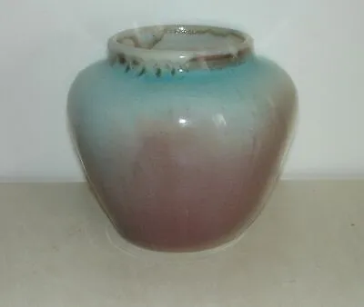Buy Vintage Pisgah Forest Turquoise Blue Burgundy Small Crystalline Glaze Vase 1950 • 42.79£