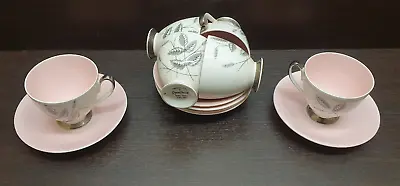 Buy NICE VINTAGE SET OF X QUEEN ANNE HARVEST PINK BONE CHINA TEA CUPS AND SAUCERS6 • 19.99£