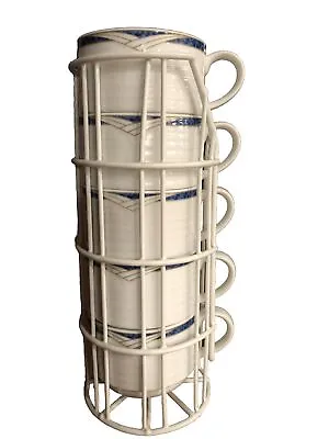 Buy Noritake China Stacking Coffee Cups Set Of Five W/Metal Holder Arctic Blue 4089 • 15.42£