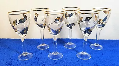 Buy 6 - Vintage Tuscany Cordial Glasses Clear Gold Rim Gold Leaves Etched Flowers • 14.22£