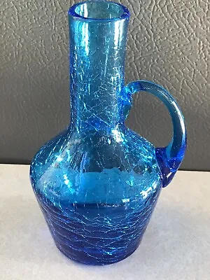 Buy Vintage Blue Crackle Vase/Pitcher For Flowers Or Decoration 5 3/4” High • 13.50£