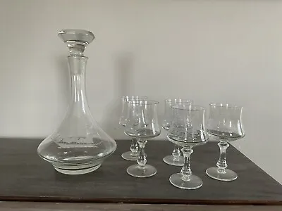 Buy Vintage Crystal Etched Detailed Clipper Ships Decanter And 5 Glasses • 55.98£