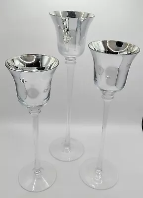 Buy Set Of 3 Tall Glass Large Candle Holders Centerpiece Tea-Light Silver With Stars • 15.88£