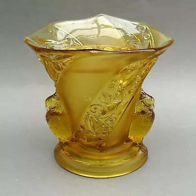 Buy Art Deco Brockwitz Amber Glass Parakeet Vase With Frog ~ 1930's Bird Centrepiece • 85£