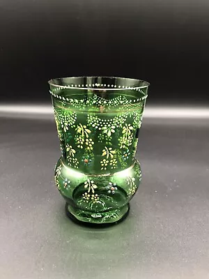 Buy Antique Victorian Green Tumbler Hand Painted Flowers And Designs Collectable • 9.60£
