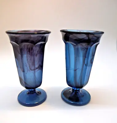 Buy Pair Of Davidson Cloud Glass Trumpet Vases Blue & Purple • 45£