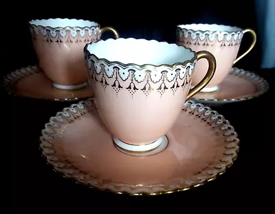 Buy Gorgeous Antique Cauldon Bone China 3 Coffee Cups Saucers Collection • 59£