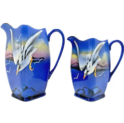 Buy VTG Rubian Grimwade Pottery 2 Art Deco Jugs Blue Seascape Seagull Staffordshire • 48.99£