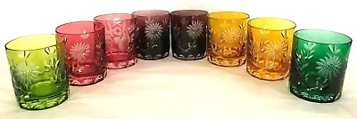 Buy SET Of (8) BOHEMIAN 3 1/2” TUMBLERS CUT-TO-CLEAR  COLORED CRYSTAL, 5 COLORS • 287.96£