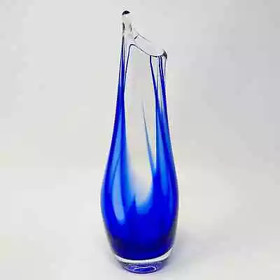 Buy 2006 Buzz Williams Alder House Signed Blue Feathered Art Glass Swung Bud Vase • 57.63£