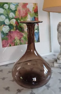 Buy Mid-Century Scandinavian Smoked Brown Art Glass Decanter Vase VGC • 35£