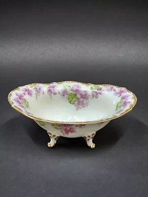 Buy Antique Limoges France Porcelain Footed Purple Flower Dish ELITE L FRANCE • 66.41£