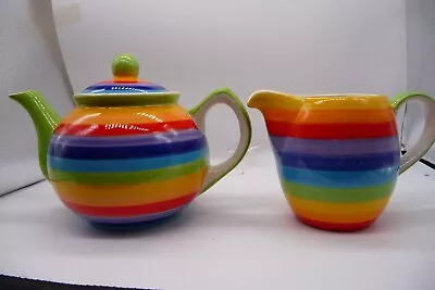 Buy Teapot And Milk Jug. One Cup Teapot Rainbow Hand Painted • 20.39£