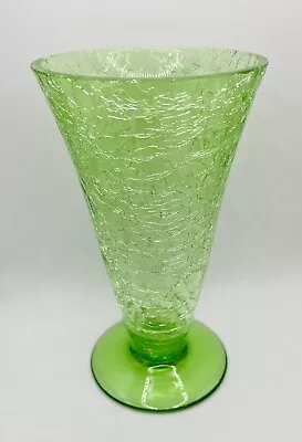 Buy Vintage 1930s Art Deco Crackle Glass Celery Vase Mouth Blown Green Kitchen Home • 12.95£