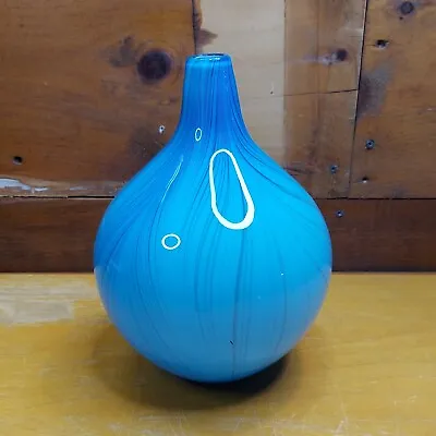 Buy Studio Art Glass Bulbous Shape Aqua Hand Blown Vase • 57.78£